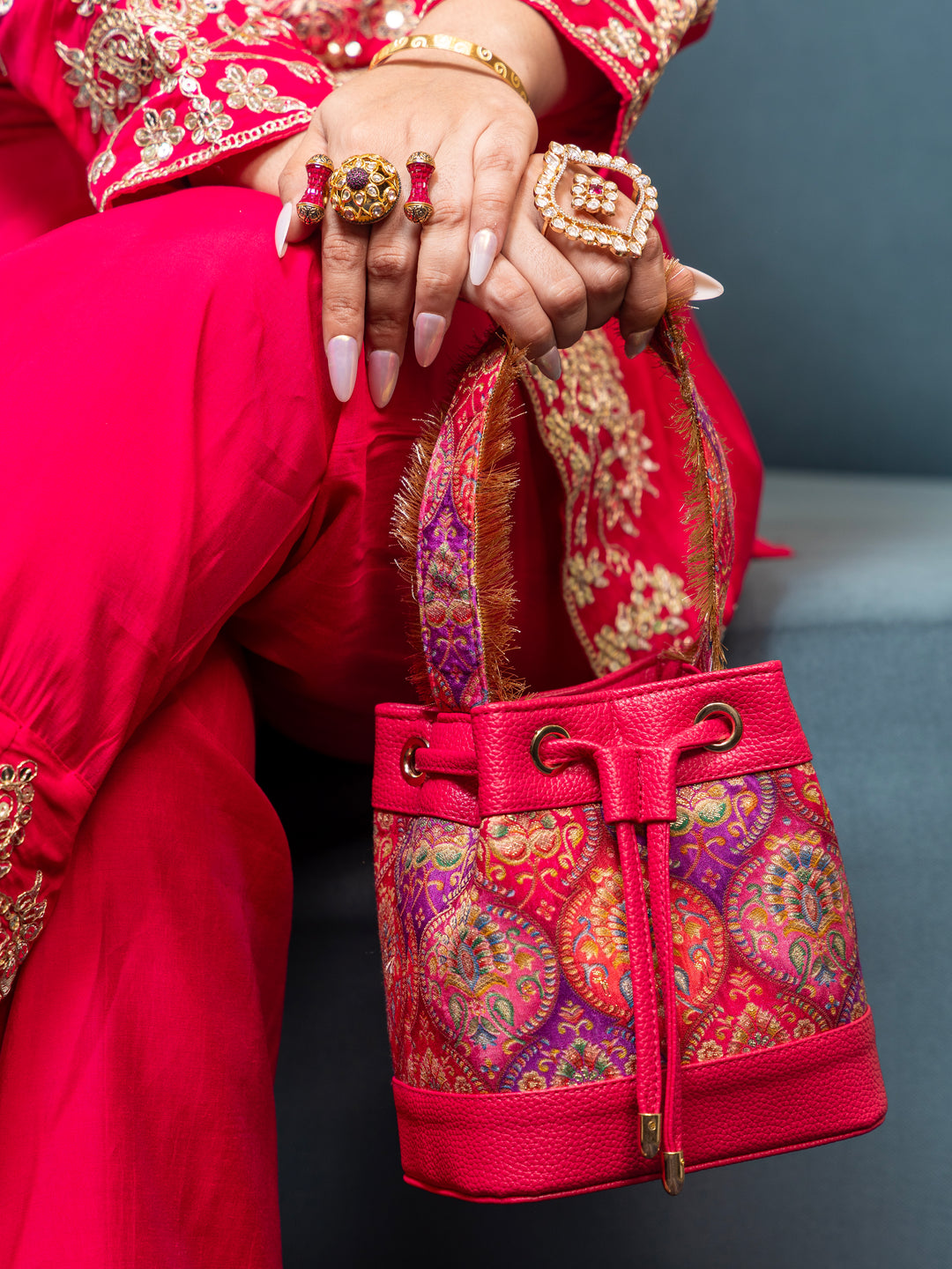 Rani Pink Meher Bucket Bag - Suave Bags  #