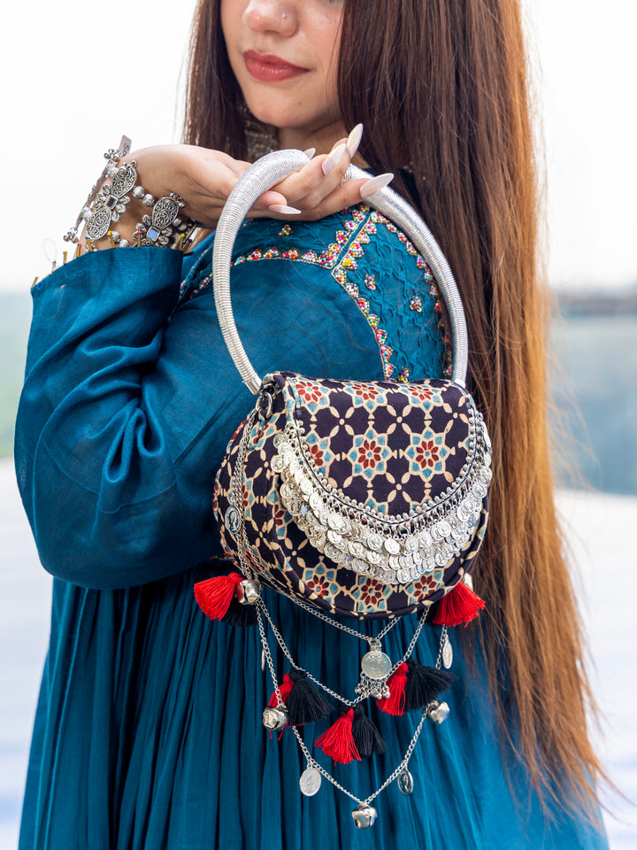 Black Jhoomar Ajrakh Handbag - Suave Bags  