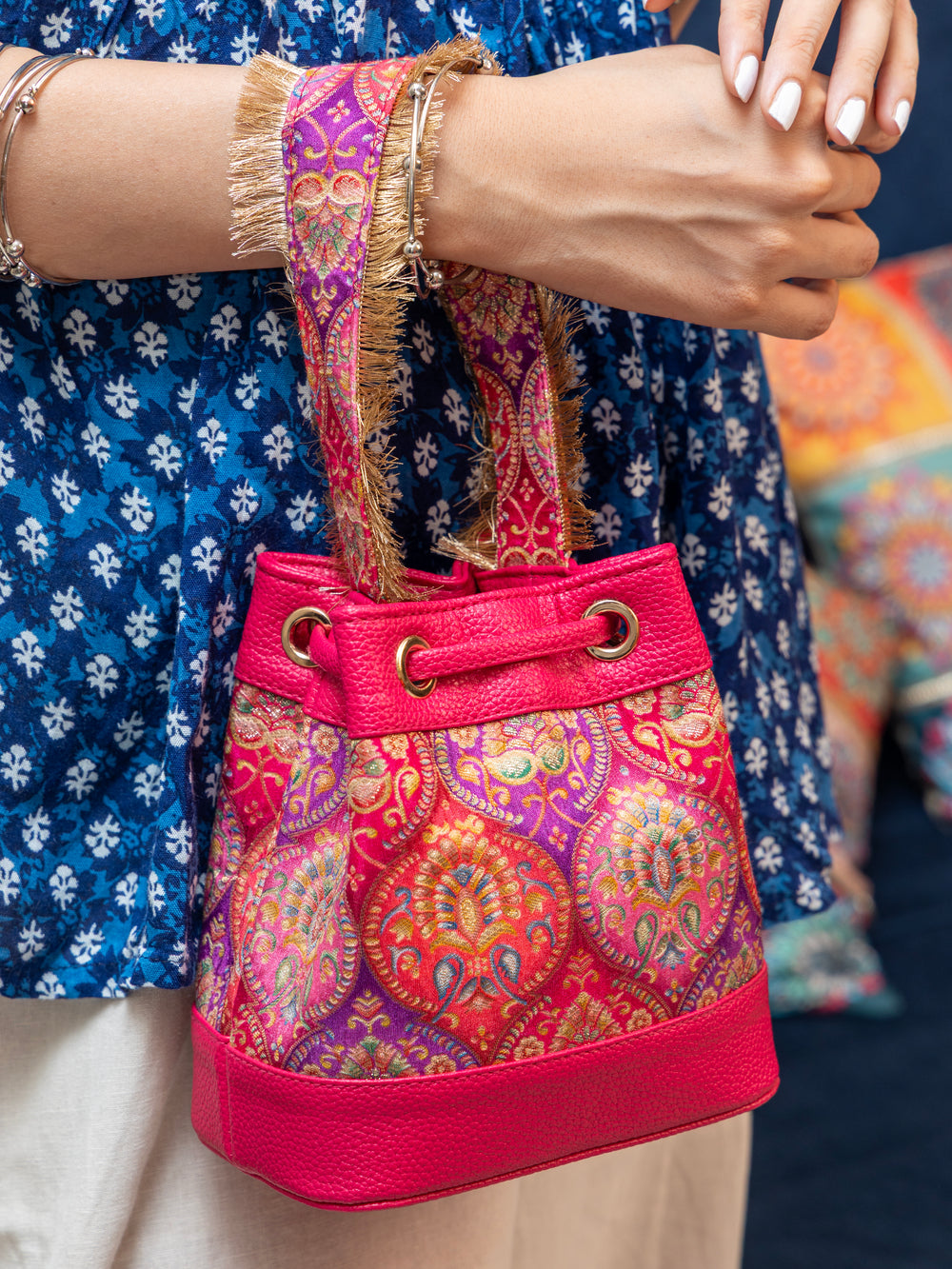 Rani Pink Meher Bucket Bag - Suave Bags  #