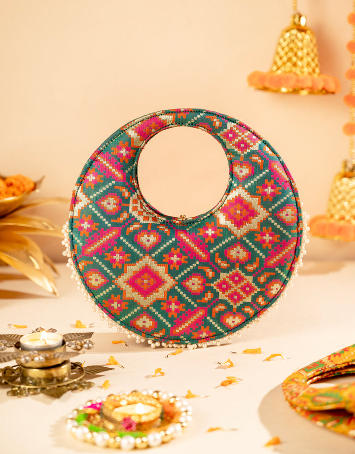 Teal Blue Barkat Patola Bag - Suave Bags  