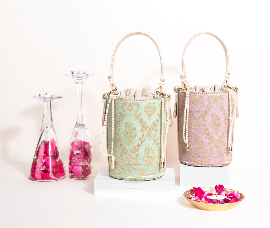 Muted Mauve Anokhi Brocade Bucket Bag - Suave Bags  
