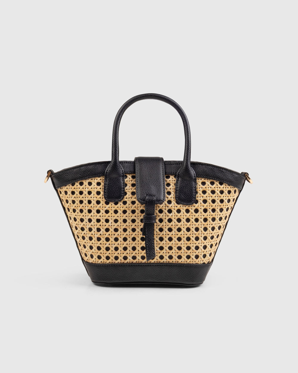 Solana Handbag – Handwoven Bamboo Cane & Vegan Leather Bag (Natural Black) - Suave Bags  #