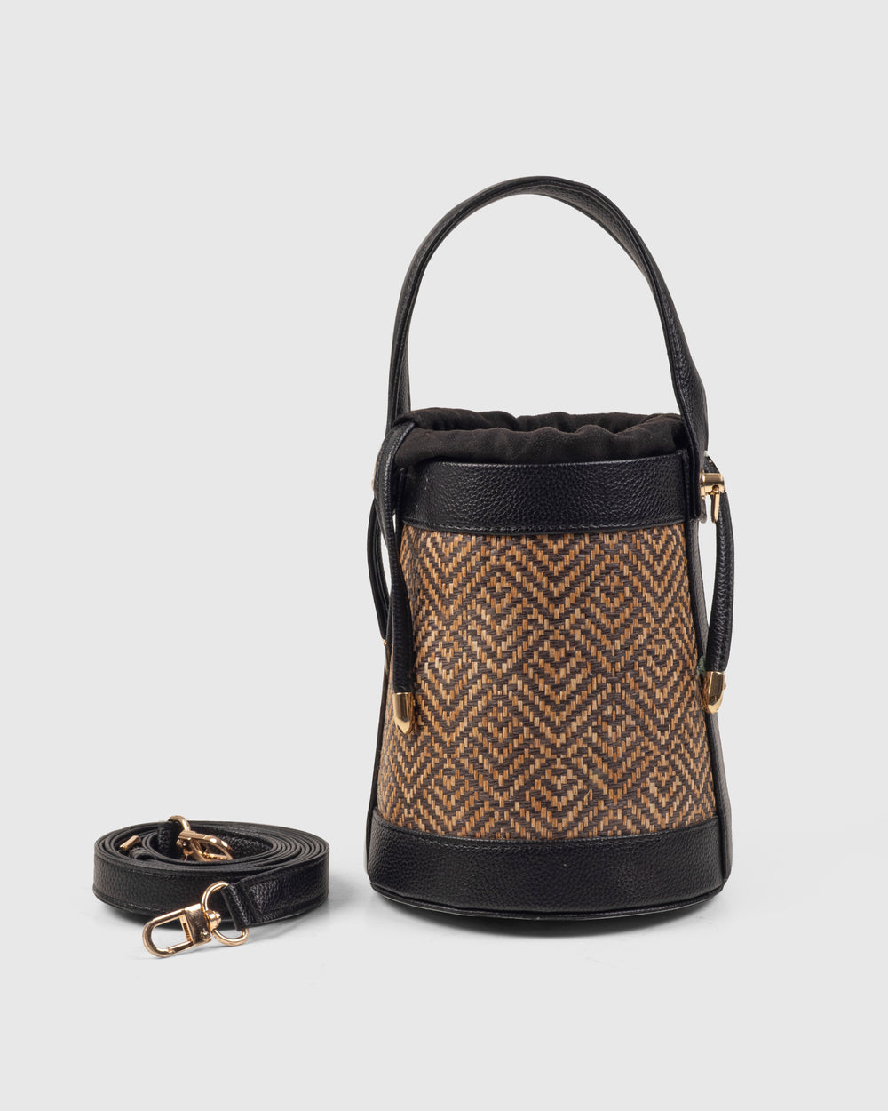 The Amara Bucket – Woven Bamboo Cane & Vegan Leather Handbag (Midnight Black) - Suave Bags  #