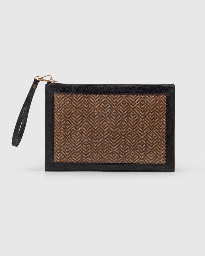 The Veve Envelope Clutch - Handwoven Bamboo Cane and Vegan Leather Wristlet (Natural Black) - Suave Bags  