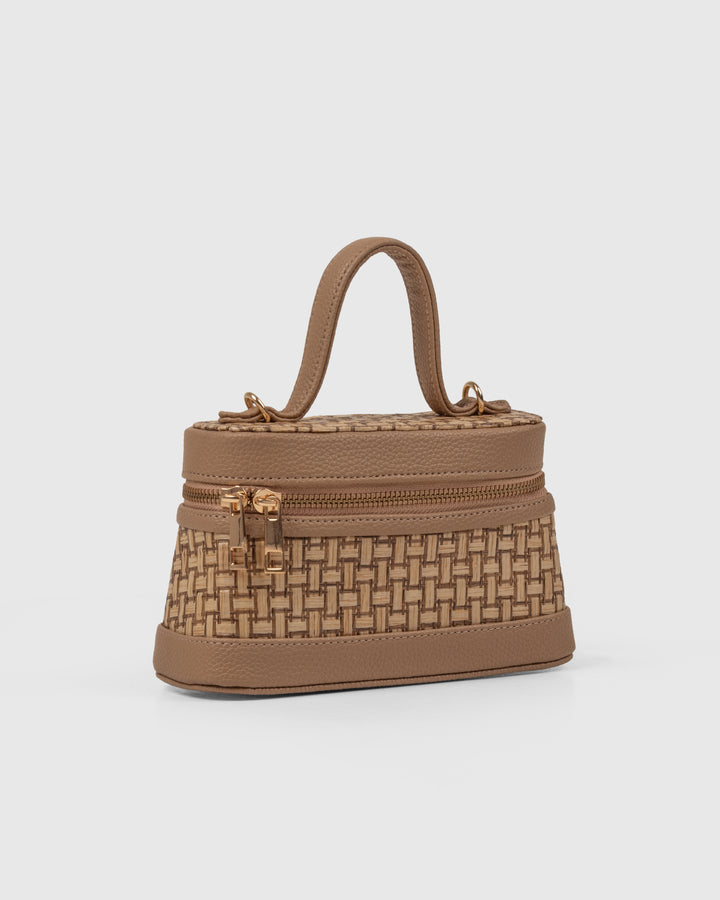 Lunara Weave Crossbody– Bamboo Cane &amp; Vegan Leather Handbag (Tan Natural) - Suave Bags  