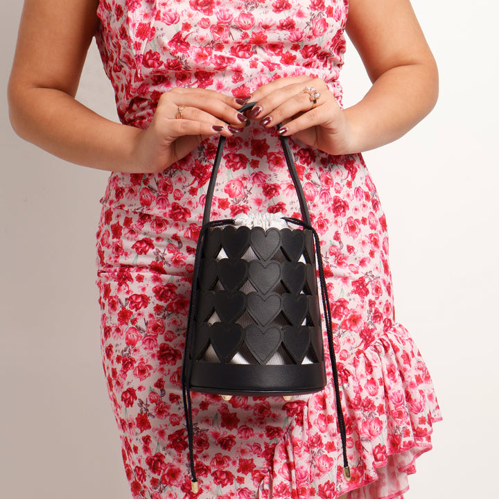 Black Love Lattice Bucket Bag - Suave Bags  
