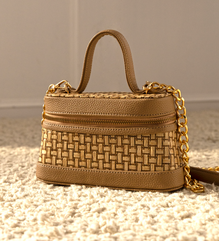 Lunara Weave Crossbody– Bamboo Cane &amp; Vegan Leather Handbag (Tan Natural) - Suave Bags  