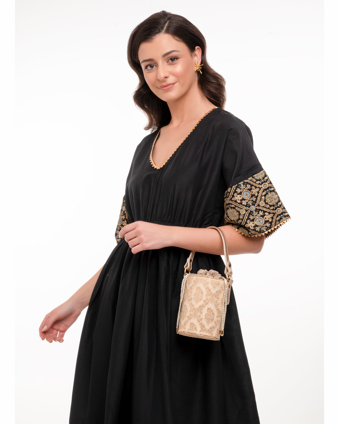Off White Anokhi Brocade Bucket Bag - Suave Bags  #