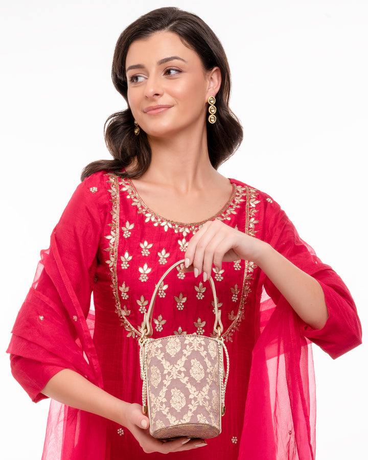 Muted Mauve Anokhi Brocade Bucket Bag - Suave Bags  